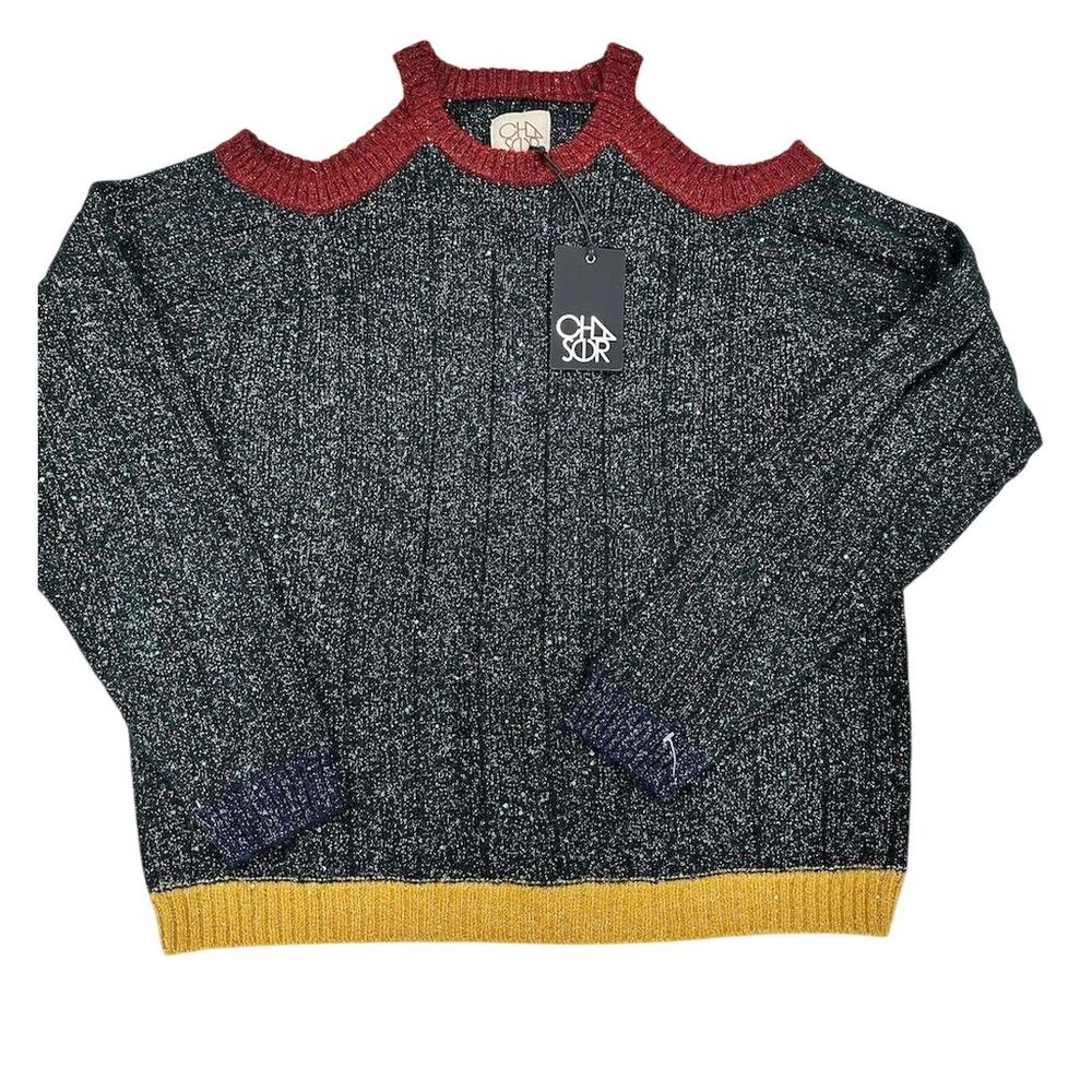 CHASER Women's Cold Shoulder Sweater‎ Multicolor Pullover Size S